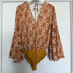 Floral Bodysuit With Bell Sleeves